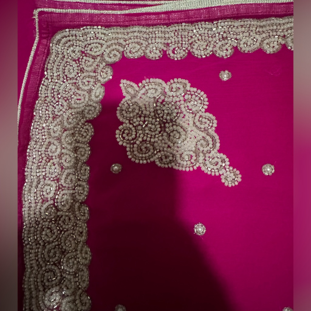 Elegant Pink Saree/Sari With Pearl Borders